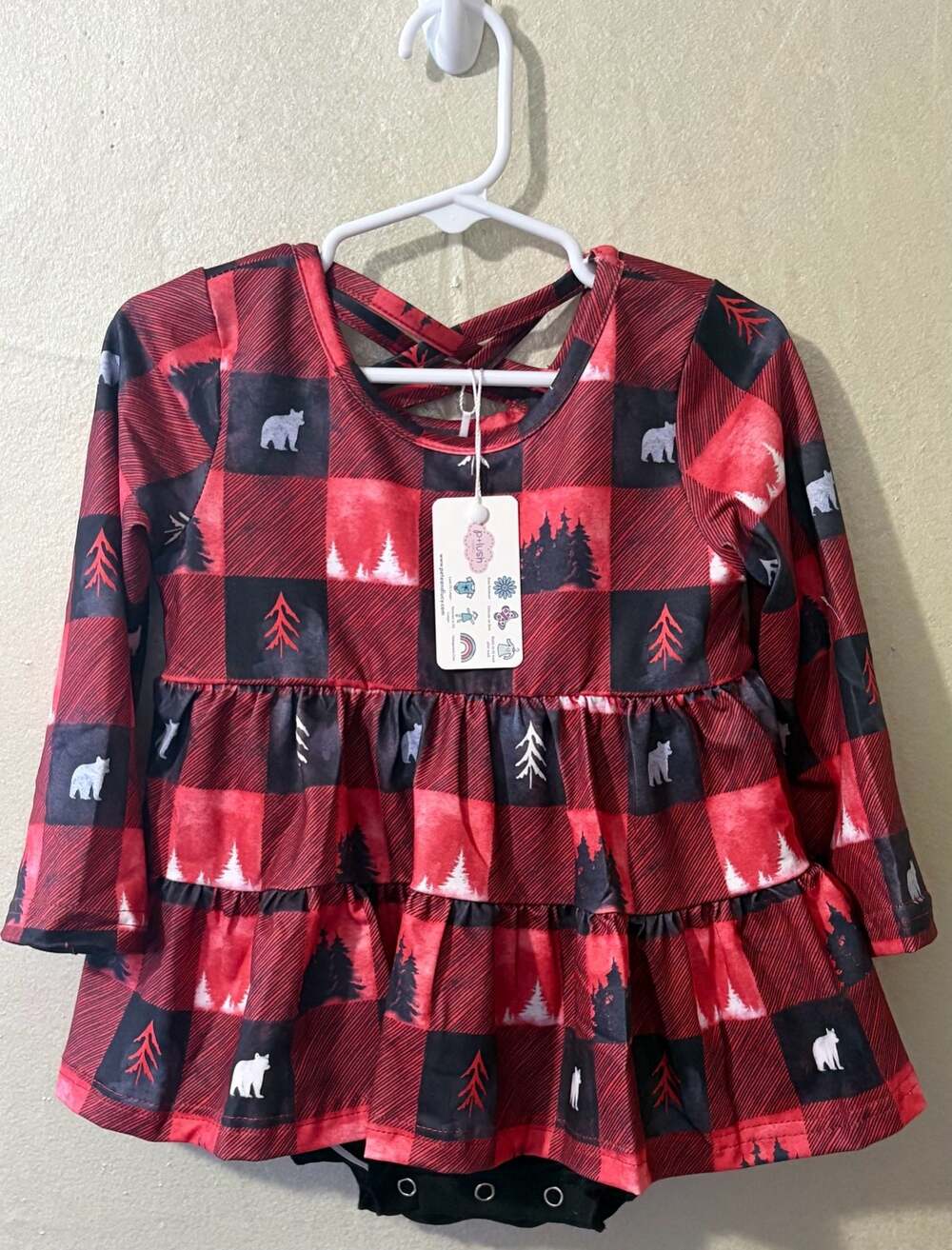 Pete+Lucy Toddler Girl Red&Black Buffalo Plaid 
 Dress w/Ruffle Hem&Long Sleeves